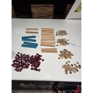 Scrabble Replacement Parts 182 Wood 55 Red Tiles 12 Wood & 4 Blue Racks B11